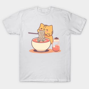 kawaii Cat Eating Spaghetti cat lover T-Shirt